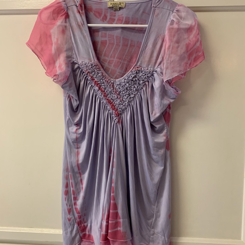One World pink and purple tie-dyed blouse